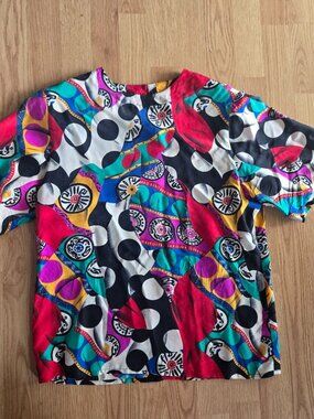 Vintage Pat Argenti 100% Silk Abstract Print Blouse Size Small